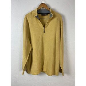 Tasso Elba Mustard Yellow Quarter Zip‎ Pullover Sweater Ribbed Cotton Casual 2XL